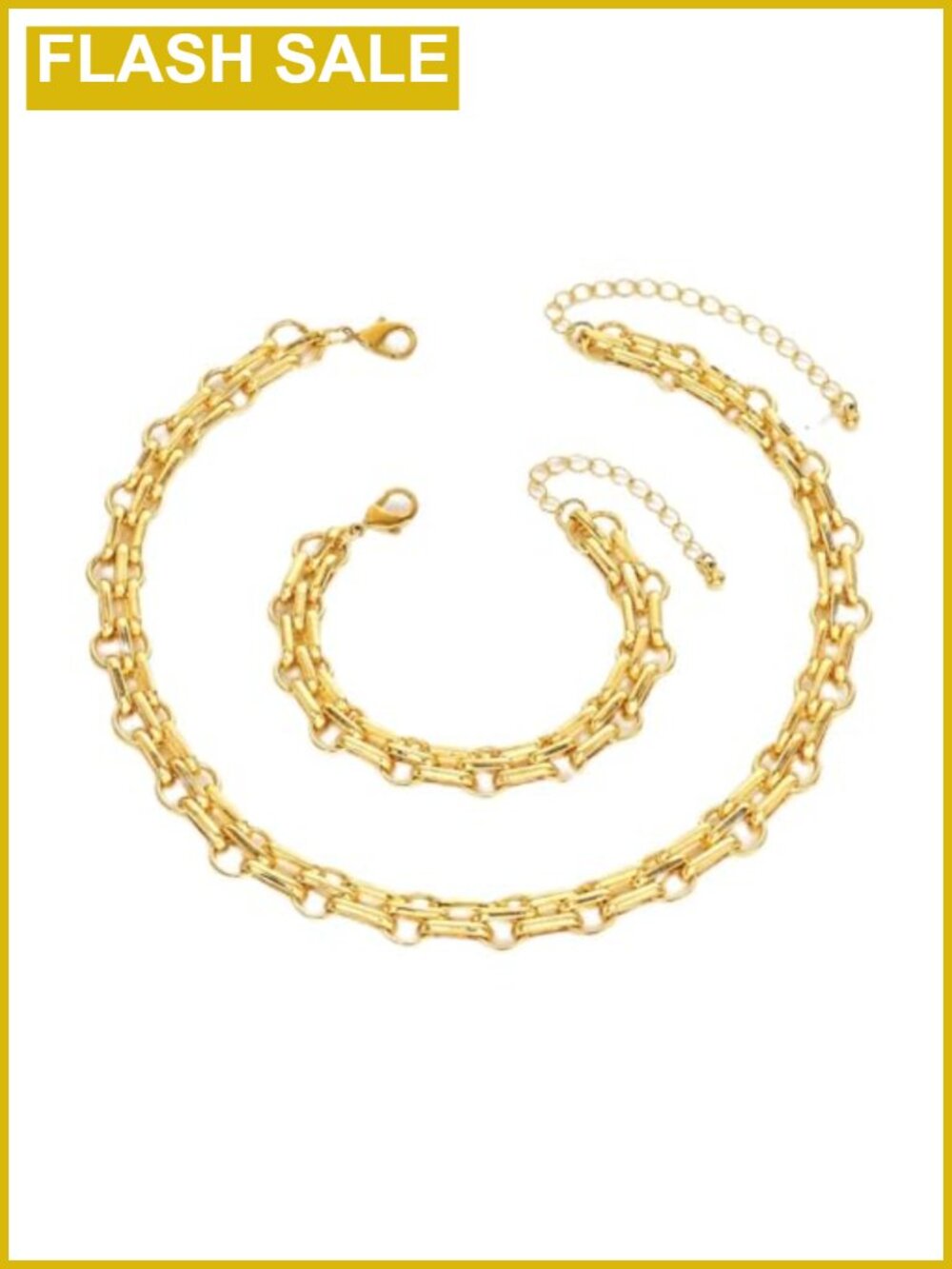 Chunky Chain Necklace Bracelet Set Layered Links Lobster Clasp